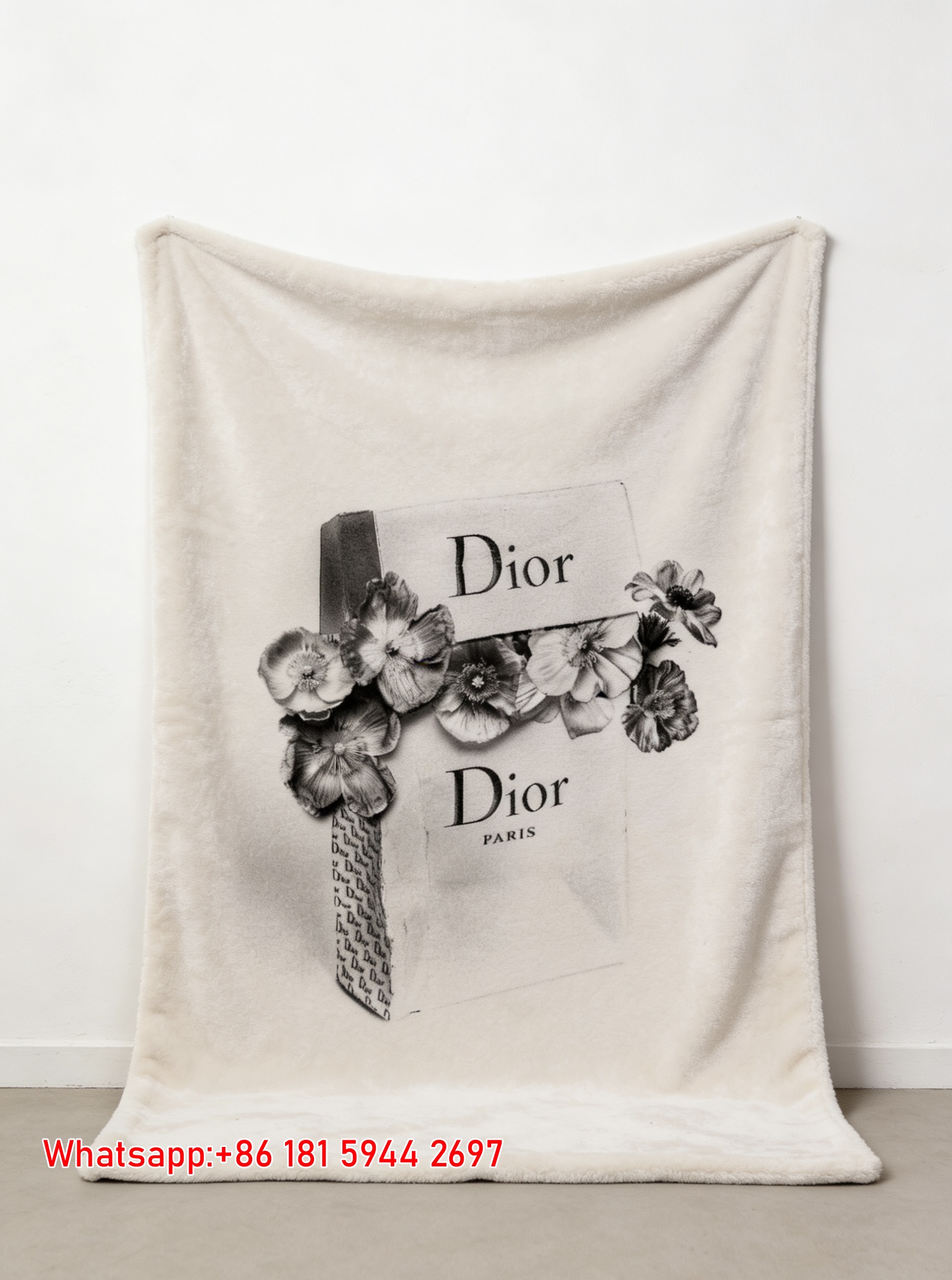 Dior Floral Monochrome Flannel Sofa Throw Blanket D489